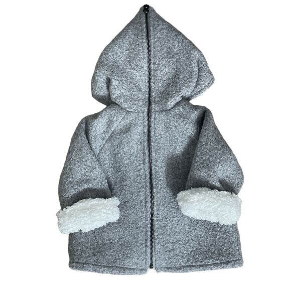 FINA EJERIQUE NWT Baby Faux Sheepskin Hooded Coat in Gray Size 12M - Picture 2 of 12